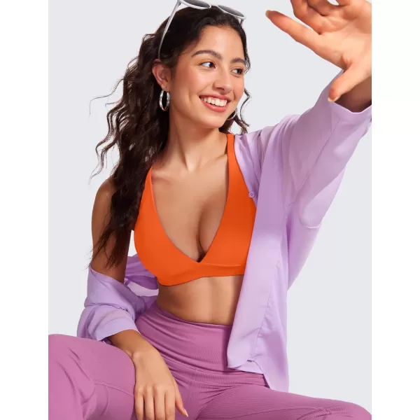 CRZ YOGA Butterluxe Deep VNeck Sports Bras for Women  Spaghetti Strap Criss Cross Padded Bra Sexy Wireless Yoga BraNeon Orange