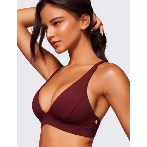 CRZ YOGA Butterluxe Deep VNeck Sports Bras for Women  Spaghetti Strap Criss Cross Padded Bra Sexy Wireless Yoga BraRed Merlot