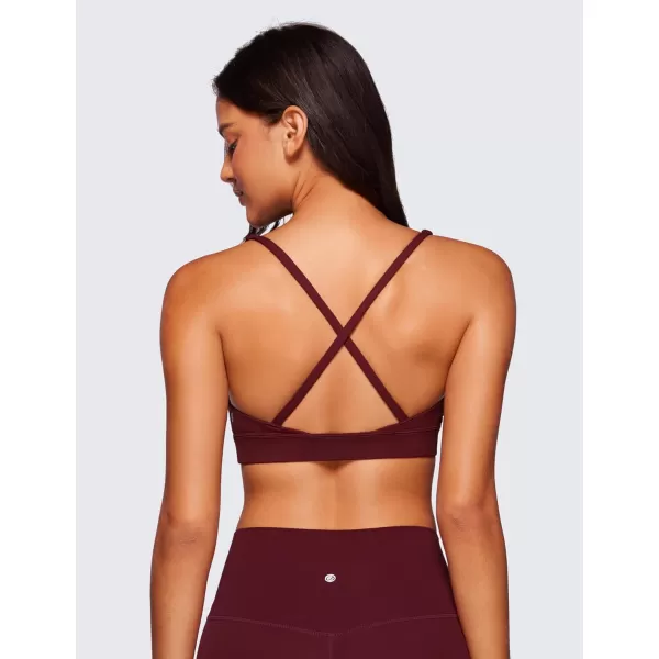 CRZ YOGA Butterluxe Deep VNeck Sports Bras for Women  Spaghetti Strap Criss Cross Padded Bra Sexy Wireless Yoga BraRed Merlot