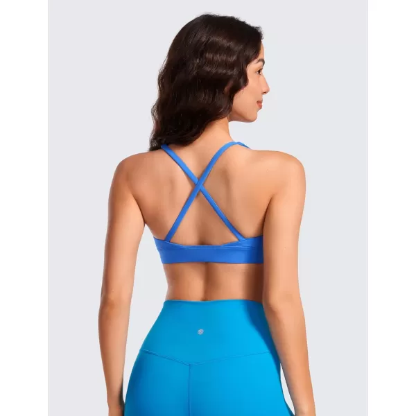 CRZ YOGA Butterluxe Deep VNeck Sports Bras for Women  Spaghetti Strap Criss Cross Padded Bra Sexy Wireless Yoga BraSparkle Blue