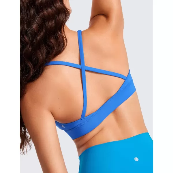 CRZ YOGA Butterluxe Deep VNeck Sports Bras for Women  Spaghetti Strap Criss Cross Padded Bra Sexy Wireless Yoga BraSparkle Blue