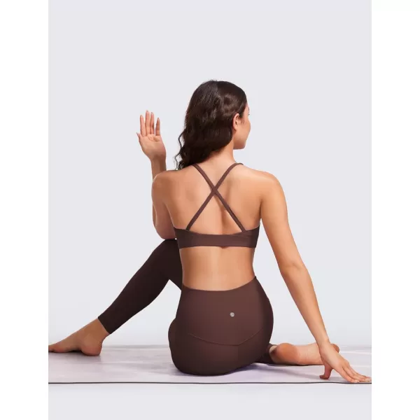 CRZ YOGA Butterluxe Deep VNeck Sports Bras for Women  Spaghetti Strap Criss Cross Padded Bra Sexy Wireless Yoga BraTaupe