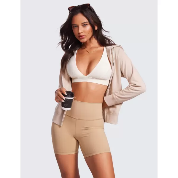 CRZ YOGA Butterluxe Deep VNeck Sports Bras for Women  Spaghetti Strap Criss Cross Padded Bra Sexy Wireless Yoga BraWhite Apricot
