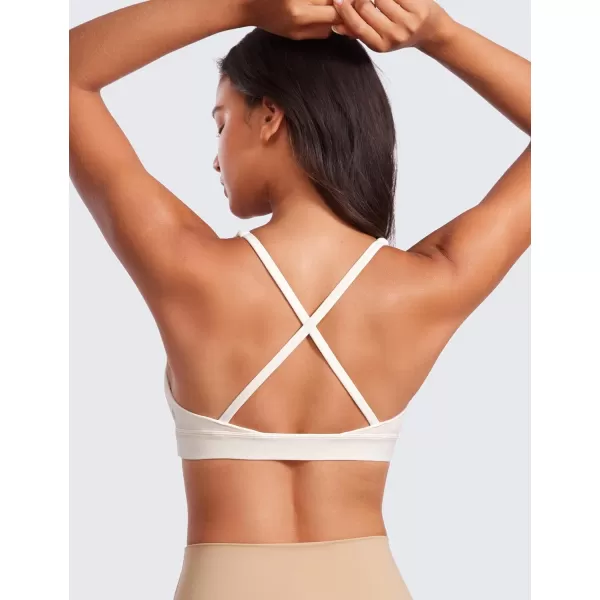 CRZ YOGA Butterluxe Deep VNeck Sports Bras for Women  Spaghetti Strap Criss Cross Padded Bra Sexy Wireless Yoga BraWhite Apricot