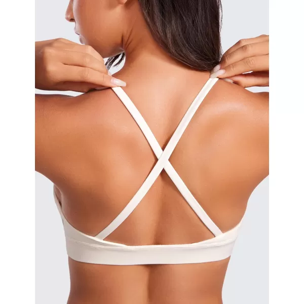 CRZ YOGA Butterluxe Deep VNeck Sports Bras for Women  Spaghetti Strap Criss Cross Padded Bra Sexy Wireless Yoga BraWhite Apricot