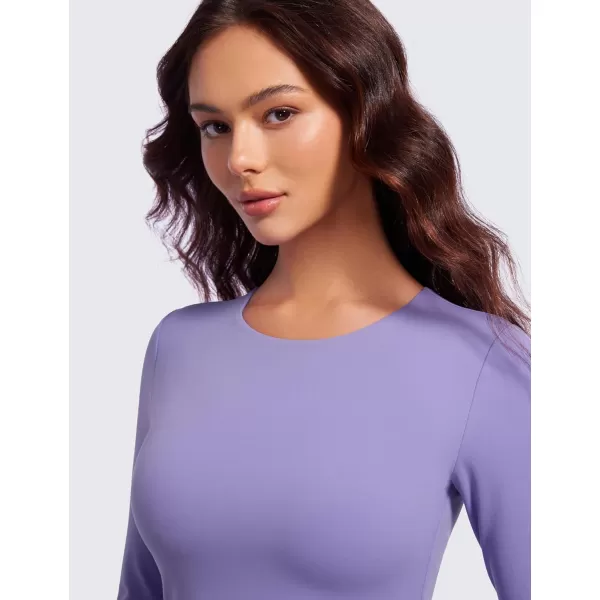 CRZ YOGA Butterluxe Double Lined Long Sleeve Workout Tops for Women Crew Neck Fitted Crop Top Casual Tight Basic ShirtsDark Lavender Purple