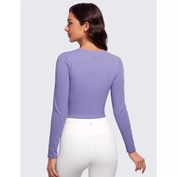 CRZ YOGA Butterluxe Double Lined Long Sleeve Workout Tops for Women Crew Neck Fitted Crop Top Casual Tight Basic ShirtsDark Lavender Purple