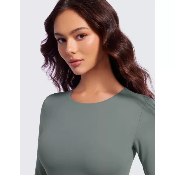 CRZ YOGA Butterluxe Double Lined Long Sleeve Workout Tops for Women Crew Neck Fitted Crop Top Casual Tight Basic ShirtsGrey Sage