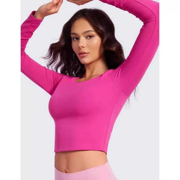 CRZ YOGA Butterluxe Double Lined Long Sleeve Workout Tops for Women Crew Neck Fitted Crop Top Casual Tight Basic ShirtsHibiscus Purple