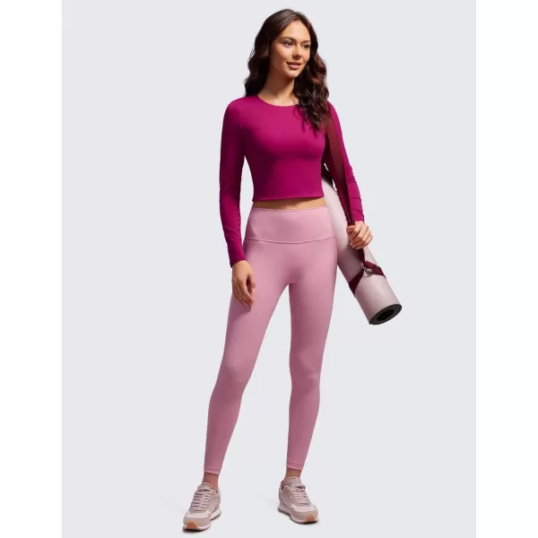 CRZ YOGA Butterluxe Double Lined Long Sleeve Workout Tops for Women Crew Neck Fitted Crop Top Casual Tight Basic ShirtsMagenta Purple