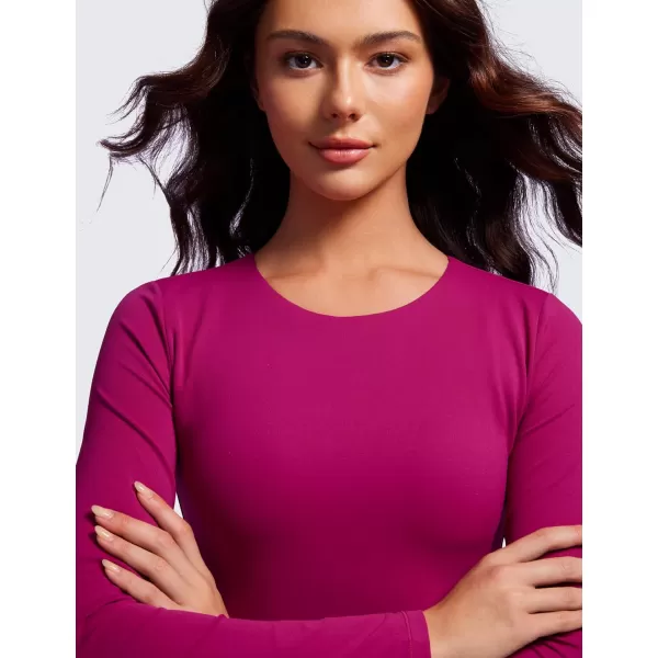 CRZ YOGA Butterluxe Double Lined Long Sleeve Workout Tops for Women Crew Neck Fitted Crop Top Casual Tight Basic ShirtsMagenta Purple