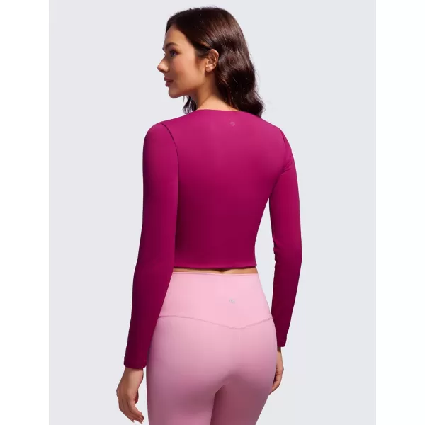 CRZ YOGA Butterluxe Double Lined Long Sleeve Workout Tops for Women Crew Neck Fitted Crop Top Casual Tight Basic ShirtsMagenta Purple