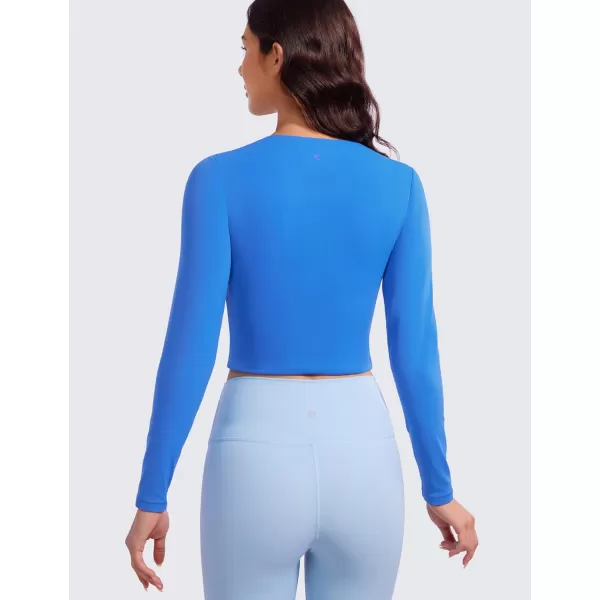 CRZ YOGA Butterluxe Double Lined Long Sleeve Workout Tops for Women Crew Neck Fitted Crop Top Casual Tight Basic ShirtsSparkle Blue