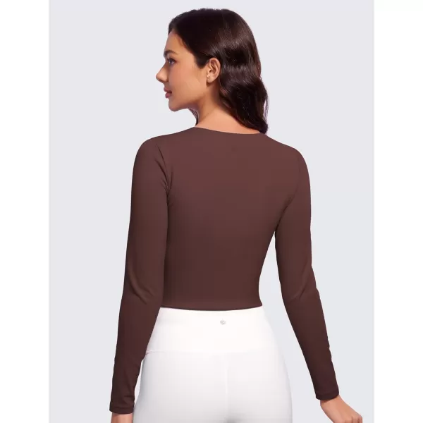 CRZ YOGA Butterluxe Double Lined Long Sleeve Workout Tops for Women Crew Neck Fitted Crop Top Casual Tight Basic ShirtsTaupe