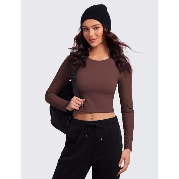 CRZ YOGA Butterluxe Double Lined Long Sleeve Workout Tops for Women Crew Neck Fitted Crop Top Casual Tight Basic ShirtsTaupe