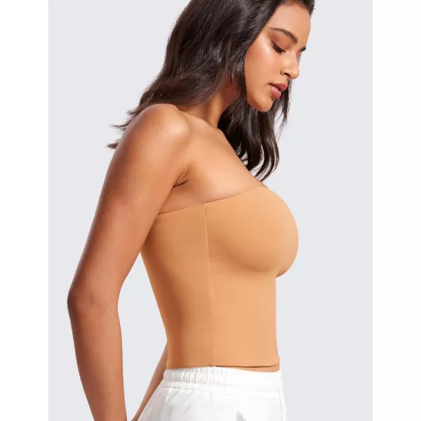 CRZ YOGA Butterluxe Double Lined Tube Tops for Women Basic Bandeau Cropped Tops Strapless Casual Going Out Crop TopDoe Brown