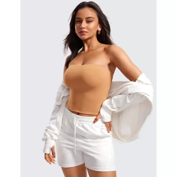 CRZ YOGA Butterluxe Double Lined Tube Tops for Women Basic Bandeau Cropped Tops Strapless Casual Going Out Crop TopDoe Brown