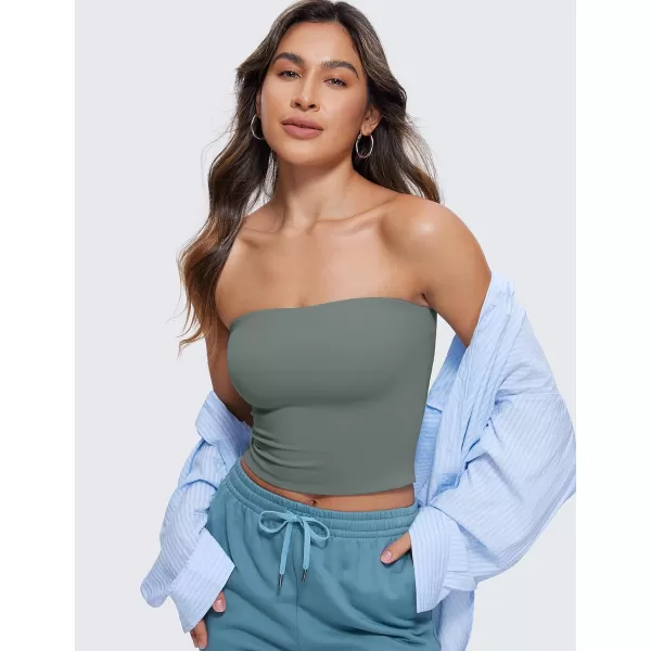 CRZ YOGA Butterluxe Double Lined Tube Tops for Women Basic Bandeau Cropped Tops Strapless Casual Going Out Crop TopGrey Sage