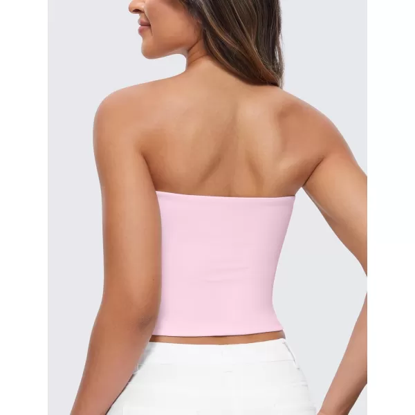 CRZ YOGA Butterluxe Double Lined Tube Tops for Women Basic Bandeau Cropped Tops Strapless Casual Going Out Crop TopPink Peony