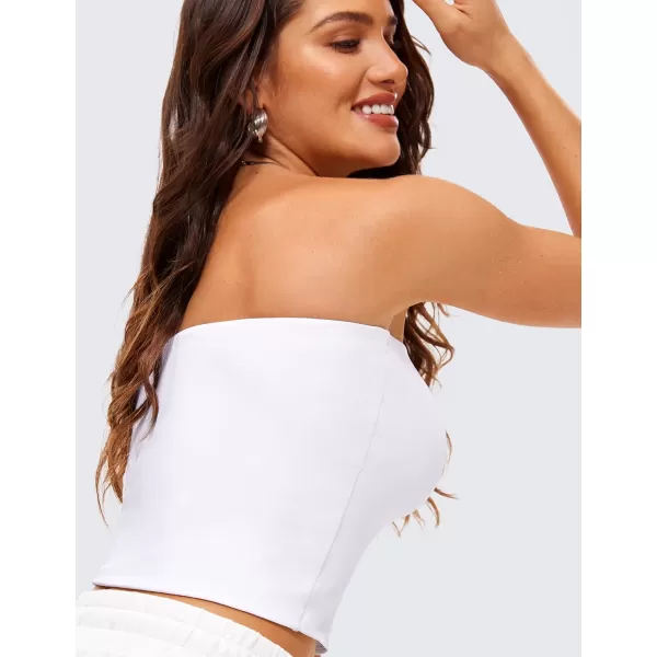 CRZ YOGA Butterluxe Double Lined Tube Tops for Women Basic Bandeau Cropped Tops Strapless Casual Going Out Crop TopWhite