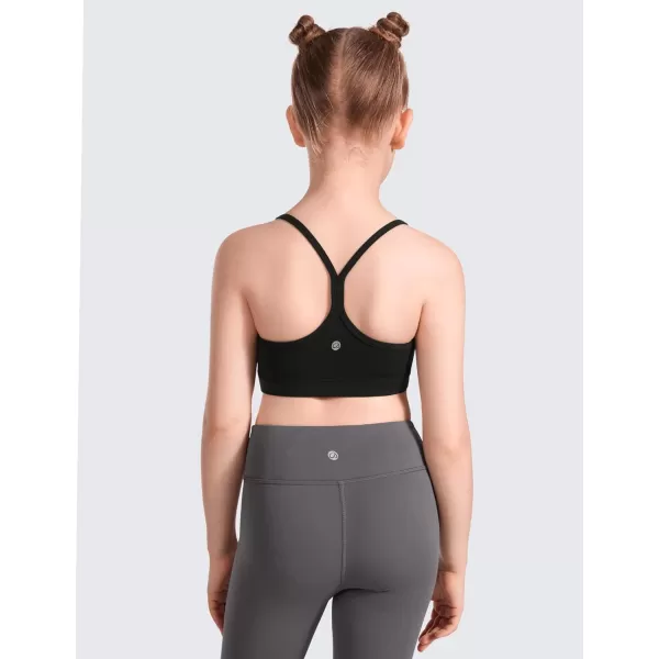 CRZ YOGA Butterluxe Girls Sports Bra  Spaghetti Strap Y Back Training Bras for Teens Racerback Yoga Bra Comfort Crop TopBlack