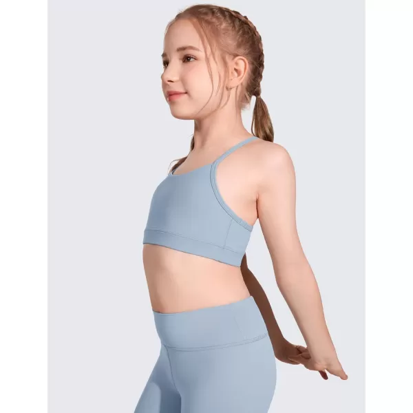 CRZ YOGA Butterluxe Girls Sports Bra  Spaghetti Strap Y Back Training Bras for Teens Racerback Yoga Bra Comfort Crop TopCambric Blue