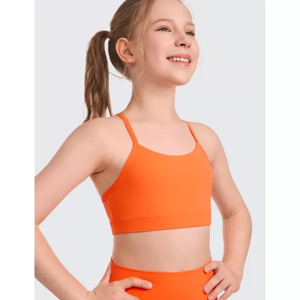 CRZ YOGA Butterluxe Girls Sports Bra  Spaghetti Strap Y Back Training Bras for Teens Racerback Yoga Bra Comfort Crop TopNeon Orange