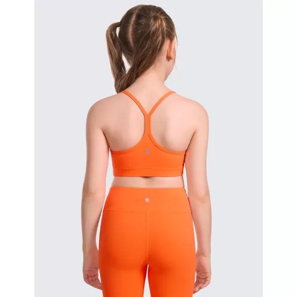 CRZ YOGA Butterluxe Girls Sports Bra  Spaghetti Strap Y Back Training Bras for Teens Racerback Yoga Bra Comfort Crop TopNeon Orange