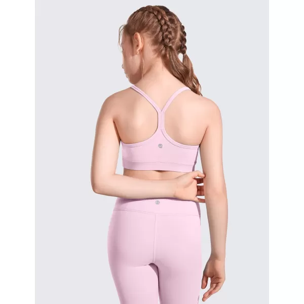 CRZ YOGA Butterluxe Girls Sports Bra  Spaghetti Strap Y Back Training Bras for Teens Racerback Yoga Bra Comfort Crop TopPink Peony