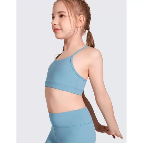 CRZ YOGA Butterluxe Girls Sports Bra  Spaghetti Strap Y Back Training Bras for Teens Racerback Yoga Bra Comfort Crop TopPure Blue