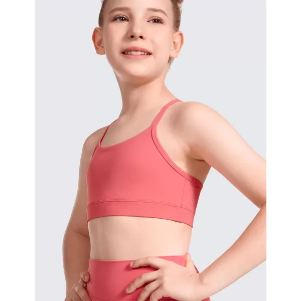 CRZ YOGA Butterluxe Girls Sports Bra  Spaghetti Strap Y Back Training Bras for Teens Racerback Yoga Bra Comfort Crop TopRaspberry Sorbet
