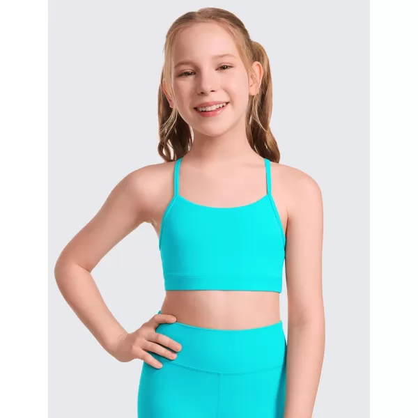 CRZ YOGA Butterluxe Girls Sports Bra  Spaghetti Strap Y Back Training Bras for Teens Racerback Yoga Bra Comfort Crop TopSpectral Blue