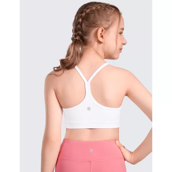 CRZ YOGA Butterluxe Girls Sports Bra  Spaghetti Strap Y Back Training Bras for Teens Racerback Yoga Bra Comfort Crop TopWhite