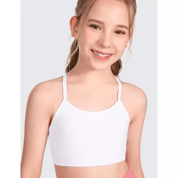 CRZ YOGA Butterluxe Girls Sports Bra  Spaghetti Strap Y Back Training Bras for Teens Racerback Yoga Bra Comfort Crop TopWhite