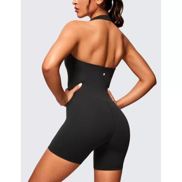 CRZ YOGA Butterluxe Halter Backless Athletic Rompers for Women Workout Bodycon One Piece Shorts Jumpsuit with PadsBlack