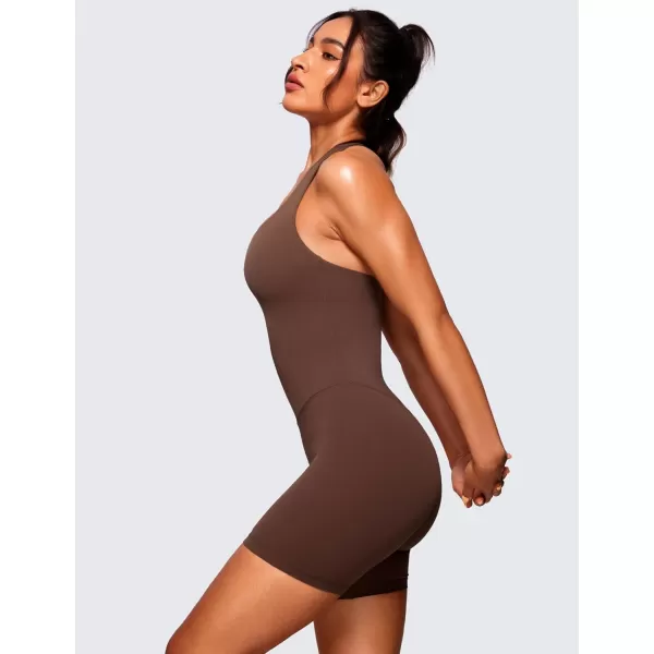 CRZ YOGA Butterluxe Halter Backless Athletic Rompers for Women Workout Bodycon One Piece Shorts Jumpsuit with PadsCoffee Brown