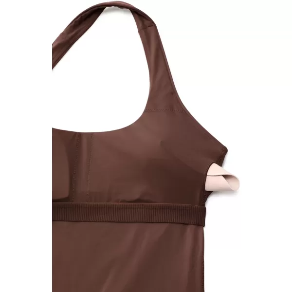 CRZ YOGA Butterluxe Halter Backless Athletic Rompers for Women Workout Bodycon One Piece Shorts Jumpsuit with PadsCoffee Brown