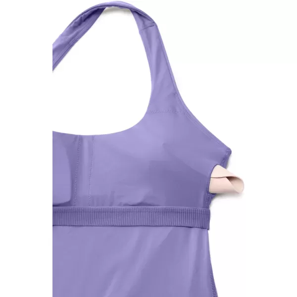 CRZ YOGA Butterluxe Halter Backless Athletic Rompers for Women Workout Bodycon One Piece Shorts Jumpsuit with PadsDark Lavender Purple