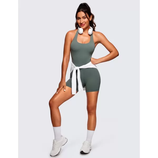 CRZ YOGA Butterluxe Halter Backless Athletic Rompers for Women Workout Bodycon One Piece Shorts Jumpsuit with PadsGrey Sage