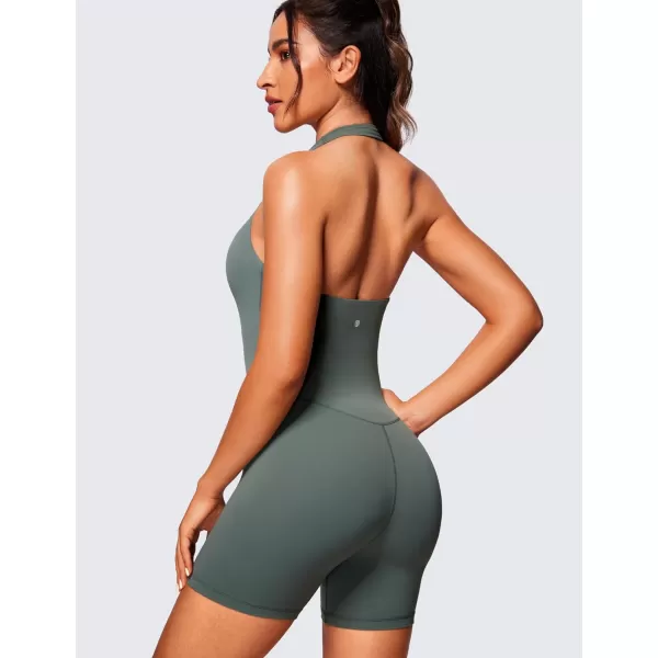 CRZ YOGA Butterluxe Halter Backless Athletic Rompers for Women Workout Bodycon One Piece Shorts Jumpsuit with PadsGrey Sage