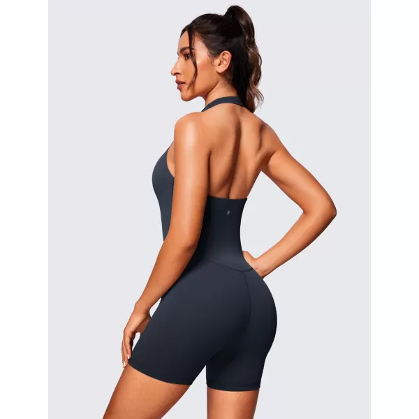 CRZ YOGA Butterluxe Halter Backless Athletic Rompers for Women Workout Bodycon One Piece Shorts Jumpsuit with PadsTrue Navy