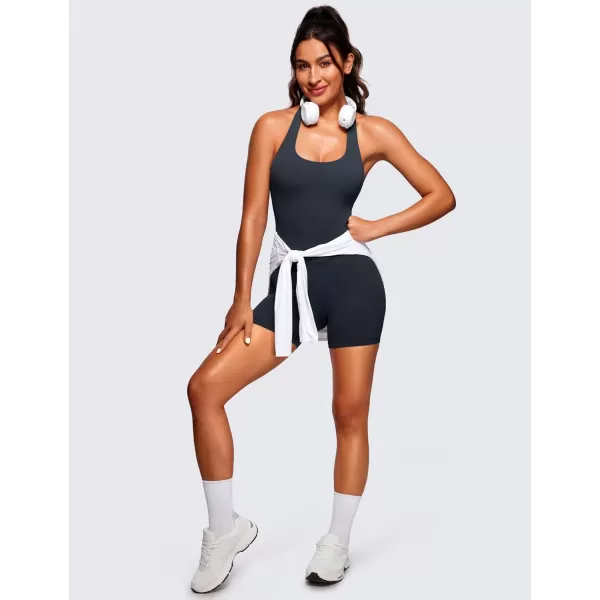 CRZ YOGA Butterluxe Halter Backless Athletic Rompers for Women Workout Bodycon One Piece Shorts Jumpsuit with PadsTrue Navy