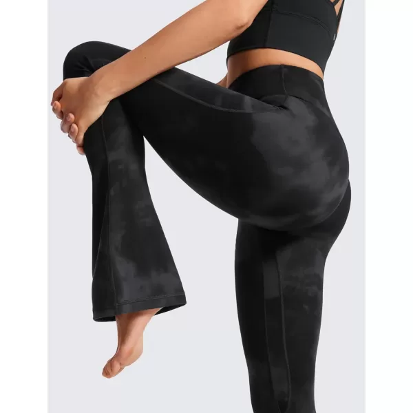 CRZ YOGA Butterluxe High Waist Mini Flared Leggings for Women 315  Bootcut Yoga Pants with Pockets Casual Lounge Comfy315 Height 54  58 Black Tie Dye Flowers