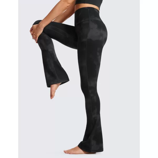 CRZ YOGA Butterluxe High Waist Mini Flared Leggings for Women 315  Bootcut Yoga Pants with Pockets Casual Lounge Comfy315 Height 54  58 Black Tie Dye Flowers