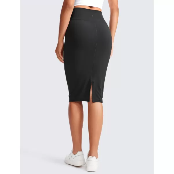 CRZ YOGA Butterluxe Midi Pencil Skirts for Women V Cross High Waist Bodycon Stretch Casual Work SkirtBlack