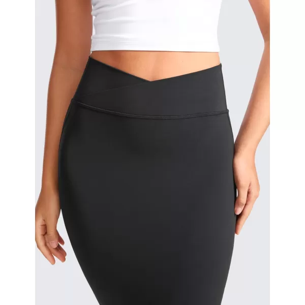 CRZ YOGA Butterluxe Midi Pencil Skirts for Women V Cross High Waist Bodycon Stretch Casual Work SkirtBlack