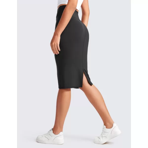 CRZ YOGA Butterluxe Midi Pencil Skirts for Women V Cross High Waist Bodycon Stretch Casual Work SkirtBlack
