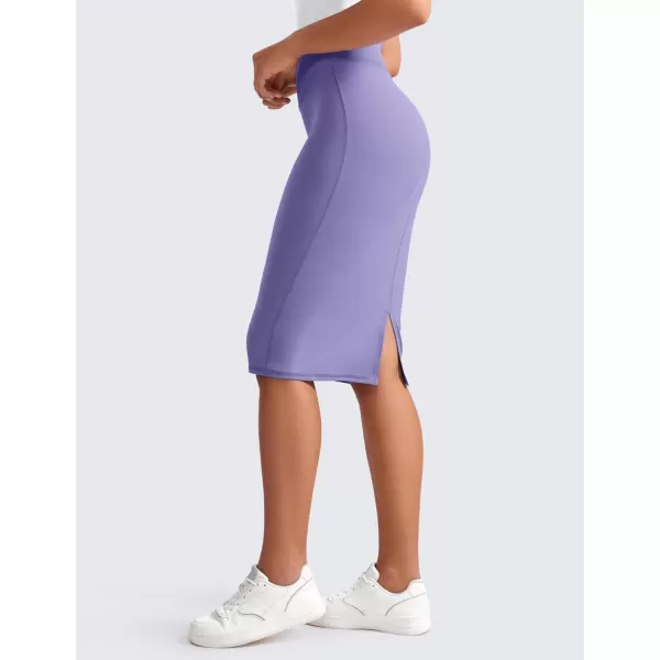 CRZ YOGA Butterluxe Midi Pencil Skirts for Women V Cross High Waist Bodycon Stretch Casual Work SkirtDark Lavender Purple