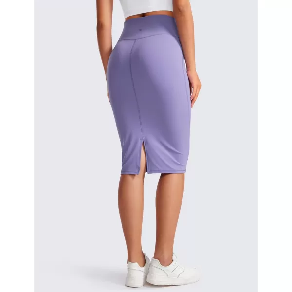 CRZ YOGA Butterluxe Midi Pencil Skirts for Women V Cross High Waist Bodycon Stretch Casual Work SkirtDark Lavender Purple