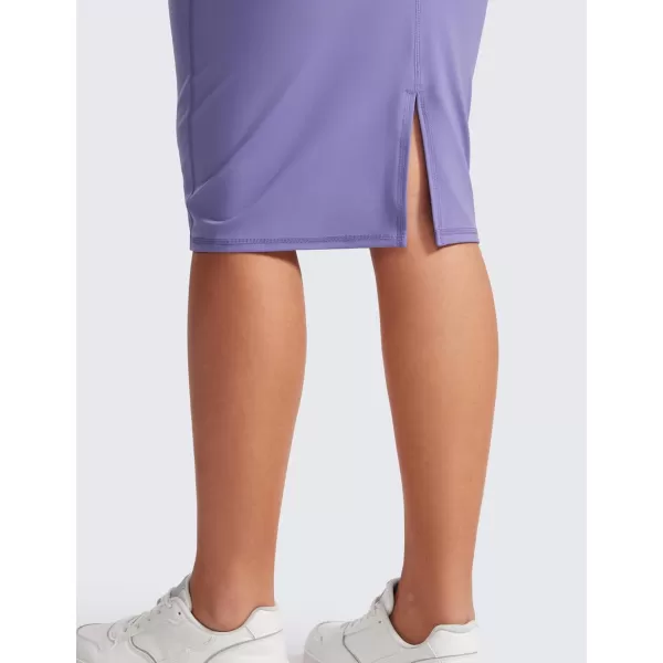 CRZ YOGA Butterluxe Midi Pencil Skirts for Women V Cross High Waist Bodycon Stretch Casual Work SkirtDark Lavender Purple